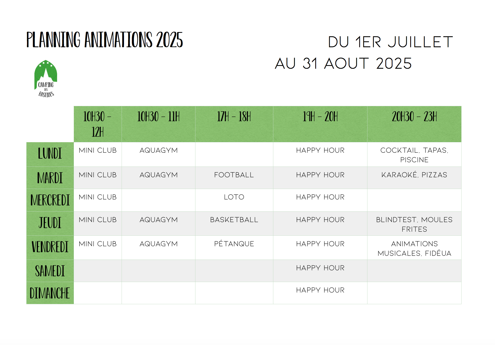 ☀️ Planning d’animations été 2025 ☀️